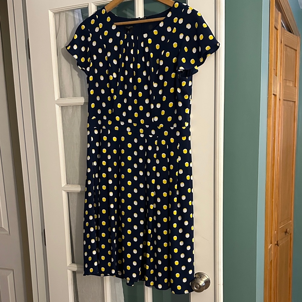 Talbots Navy and White/Yellow Polka Dot Dress